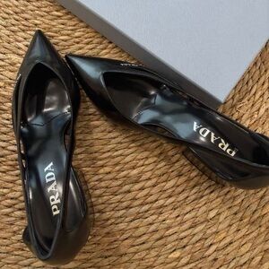 Prada Black Patent Pointed-Toe Slingback Flats